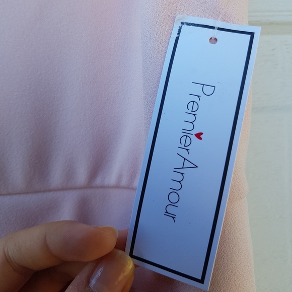 Primier Amour Pink Bodycon Off-shoulder Sleeves Dress w/slit - Picture 8 of 8